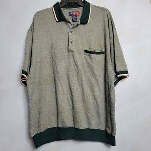 REPP Classic Mens Golf Polo Shirt Green White Houndstooth Retro Ribbed Hem 2XB